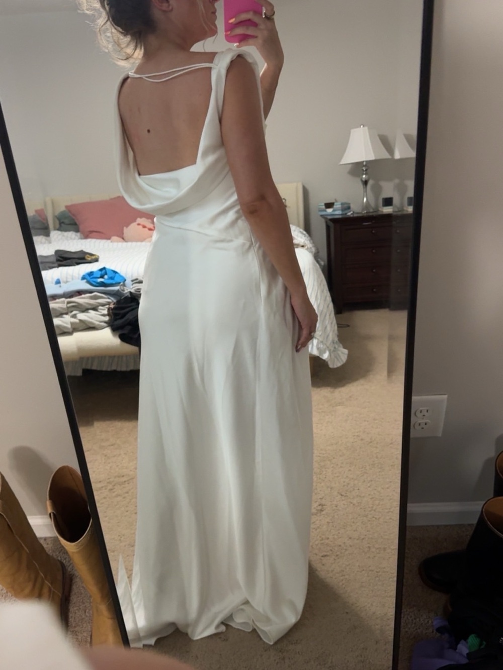 Anthropologie One-Shoulder Satin Maxi Dress in Ivory - Picture 6 of 6
